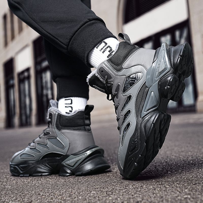 Bőr, vízálló cipő, téli, magas szárú, tinédzsereknek, divatos cipő, gyapjúbéléssel, meleg hótaposó, csúszásmentes, kopásálló férfi cipő