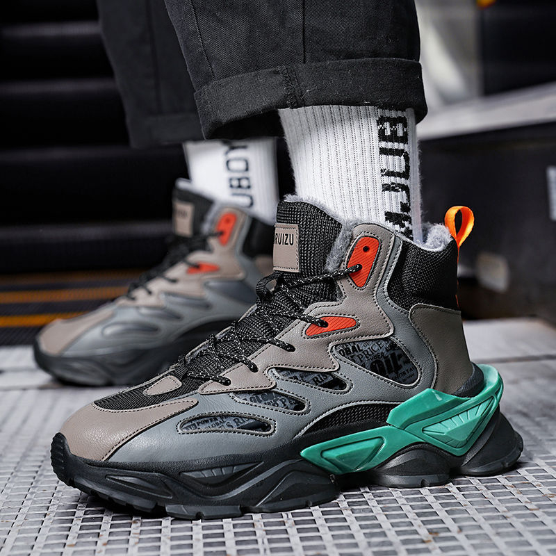 Bőr, vízálló cipő, téli, magas szárú, tinédzsereknek, divatos cipő, gyapjúbéléssel, meleg hótaposó, csúszásmentes, kopásálló férfi cipő
