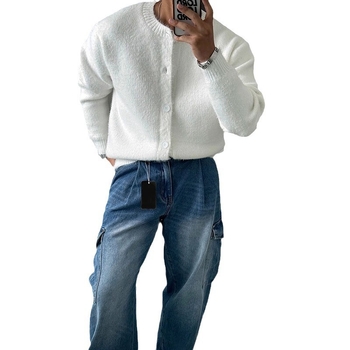 Леко черно палто за зрял стил, есен и зима, ново корейско стилно, свободно, модерен пухкав плетен кардиган, мъжки топ за всички възрасти