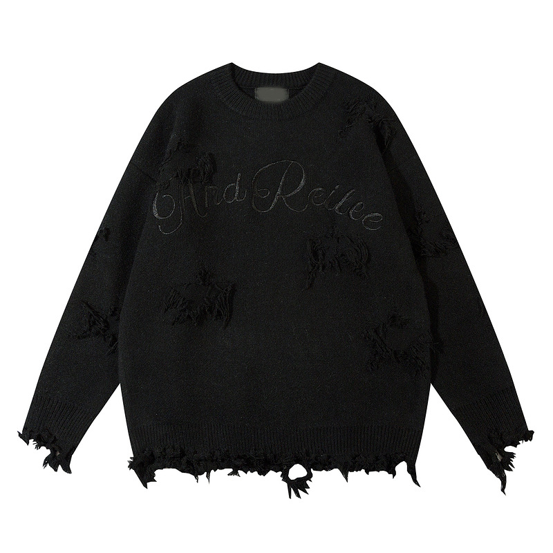 YPRS Pulover tricotat larg pentru bărbați, stil european și american, hip hop, High Street, marcă de modă, scrisoare brodată, stil leneș, pulover pentru bărbați și femei