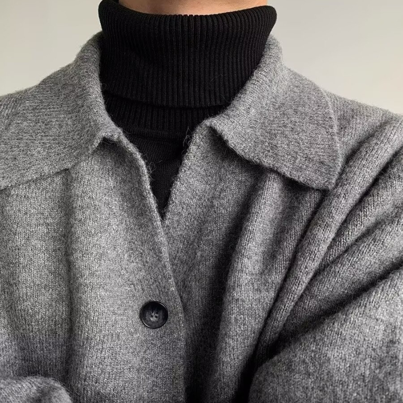 Tavaszi és őszi koreai stílusú hajtókás kardigán férfi divatos egyszerű gombos kötött pulóver vintage hétköznapi vékony kabát