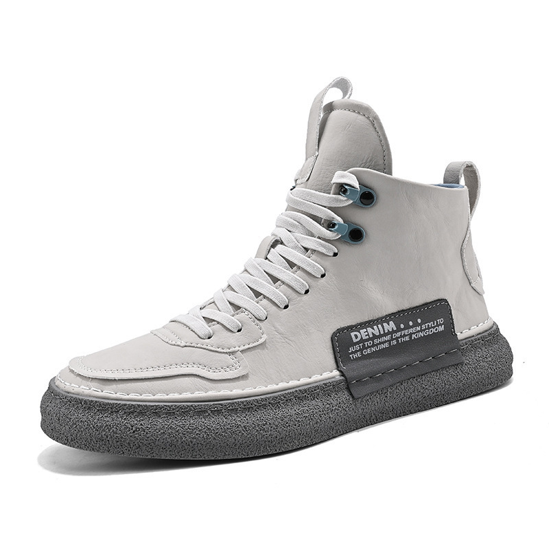 Európai magas szárú, vastag talpú cipők 2024 őszi és téli férfi koreai alkalmi divatos cipők főiskolai hallgatóknak divatos fehér cipők