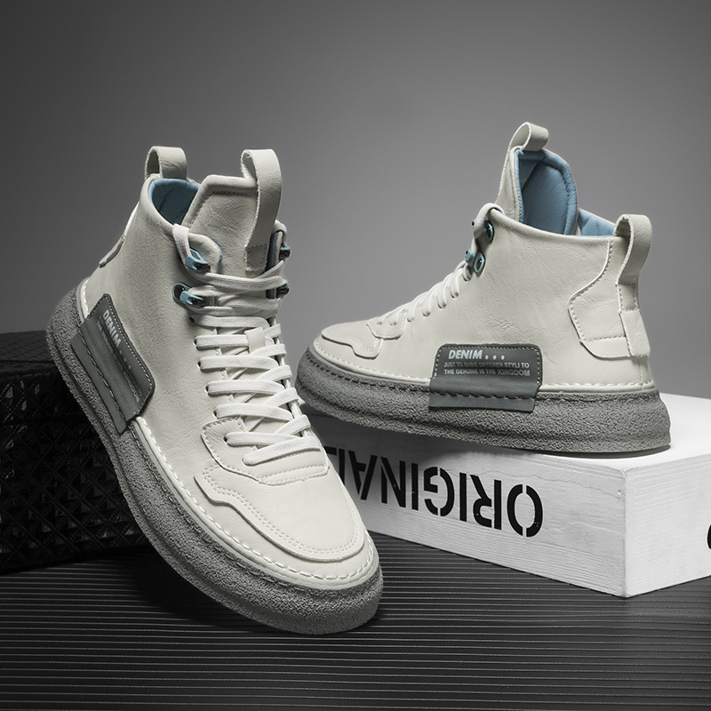 Európai magas szárú, vastag talpú cipők 2024 őszi és téli férfi koreai alkalmi divatos cipők főiskolai hallgatóknak divatos fehér cipők