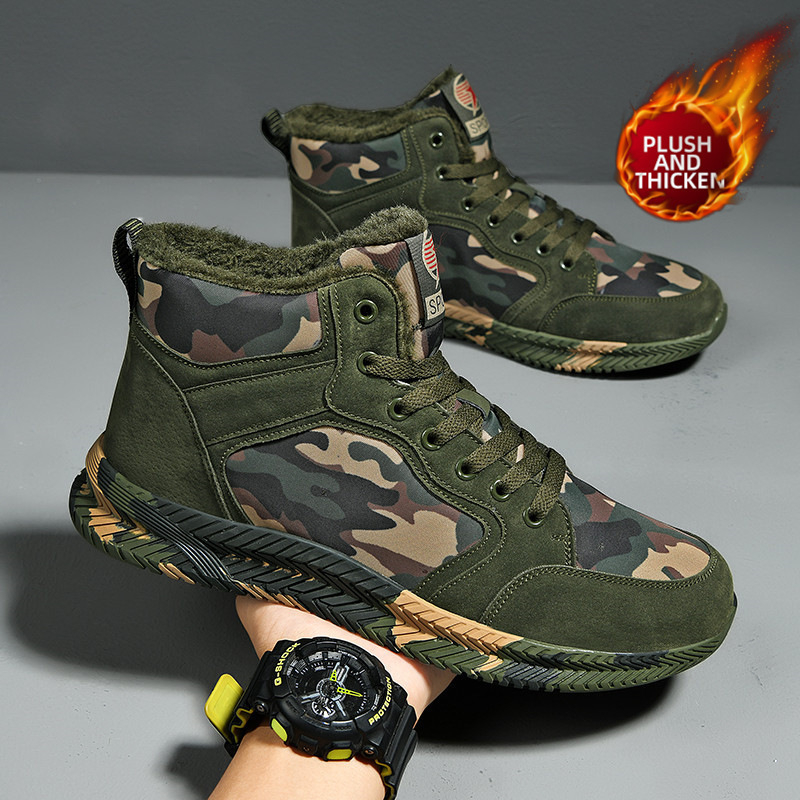 Aukštakulniai drobiniai plius aksominiai kamufliažiniai batai vyrams ir moterims, rudens ir žiemos lauko laisvalaikio sportiniai batai, žygio batai, treniruočių batai, išlaisvinimo batai
