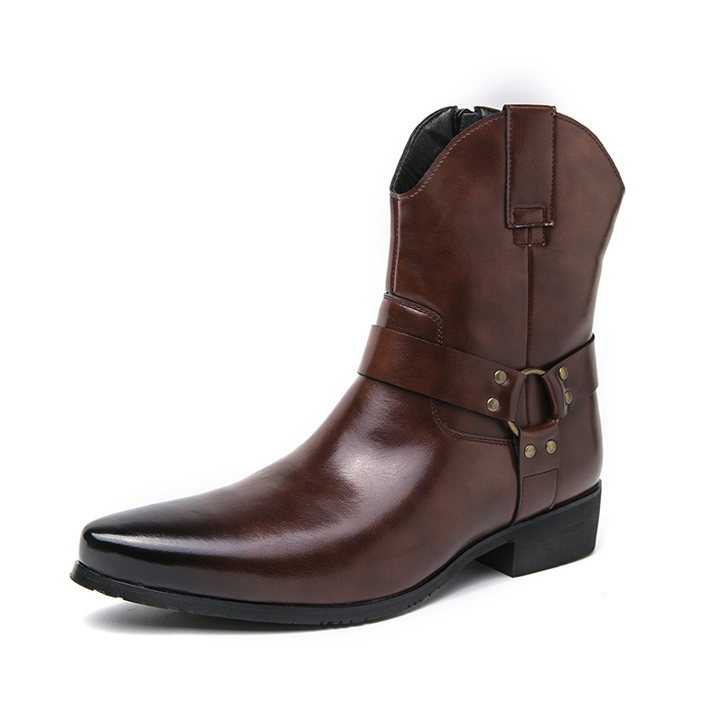 Férfi cipzáras, hegyes szárú bőr csizma, európai és amerikai stílusú, alkalmi, magas szárú bőrcipő, alkalmi, rövid csizma, alkalmi férfi cipők