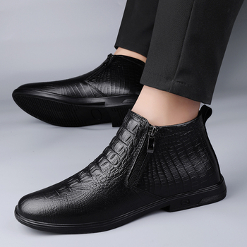 Ανδρικά Παπούτσια Νέα Casual Δερμάτινα Παπούτσια Ανδρικά Μαλακή Σόλα Μοντέρνα Lazy Παπούτσια Ζεστά Κοντά Μπότες με επένδυση fleece Παπούτσια Εργασίας μεσαίου μεγέθους Μπότες Martins