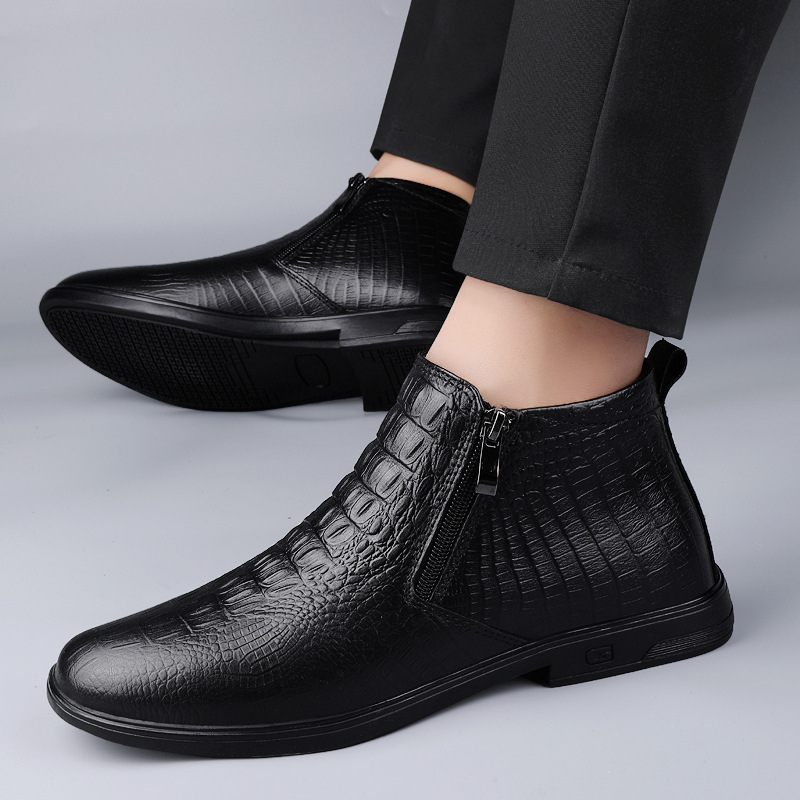 Pantofi de damă pentru bărbați, pantofi casual din piele, talpă moale, la modă, leneși, cald, căptușit cu fleece, cizme scurte, pantofi de lucru de top, cizme Martins