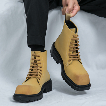 Ανδρικές μπότες Martin, μεγάλες σε μέγεθος, για άνδρες, φθινόπωρο και χειμώνα 2024, με ψηλόμεσο στυλ, casual, βρετανικής ρετρό μόδας, με μεγάλο κεφάλι, δερμάτινες μπότες για άνδρες που αυξάνουν το ύψος.
