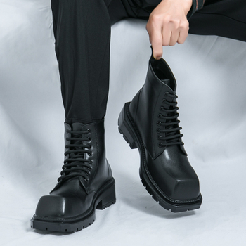 Ανδρικές μπότες Martin, μεγάλες σε μέγεθος, για άνδρες, φθινόπωρο και χειμώνα 2024, με ψηλόμεσο στυλ, casual, βρετανικής ρετρό μόδας, με μεγάλο κεφάλι, δερμάτινες μπότες για άνδρες που αυξάνουν το ύψος.