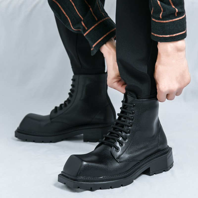 Férfi őszi és téli 2024-es magas szárú, alkalmi, brit retró divatmárka, magasságnövelő, nagyfejű bőr csizma férfiaknak, plus size Martin csizma