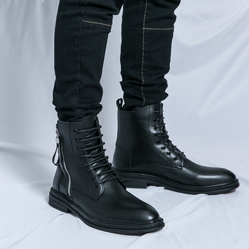 Ανδρικά Δερμάτινα Παπούτσια Martin Boots 2024 Νέες Κοντές Μπότες Άνοιξης και Φθινοπώρου Μονές Μπότες με Φερμουάρ στο Πλάι, Βρετανικού Στυλ, Μπότες Plus Size Ανδρικά Παπούτσια