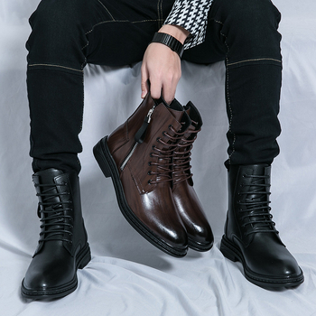 Ανδρικά Δερμάτινα Παπούτσια Martin Boots 2024 Νέες Κοντές Μπότες Άνοιξης και Φθινοπώρου Μονές Μπότες με Φερμουάρ στο Πλάι, Βρετανικού Στυλ, Μπότες Plus Size Ανδρικά Παπούτσια