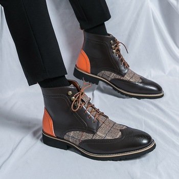 AliExpressi kevadised uued õmblustega teravatipulised kõrged nahast kingad, moodsed vabaajasaapad, pluss-suuruses Briti stiilis meeste kingad