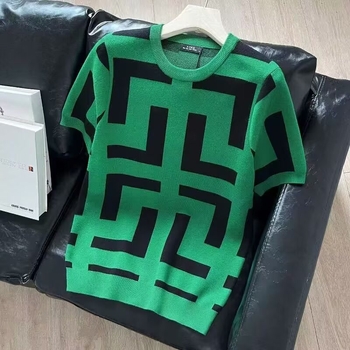 Καλοκαιρινό μπλουζάκι με γεωμετρικά σχέδια για άνδρες, στενής γραμμής, casual, μοντέρνο, κοντομάνικο πλεκτό τοπ, καλοκαιρινό μπλουζάκι με γεωμετρικά σχέδια και στενή γραμμή