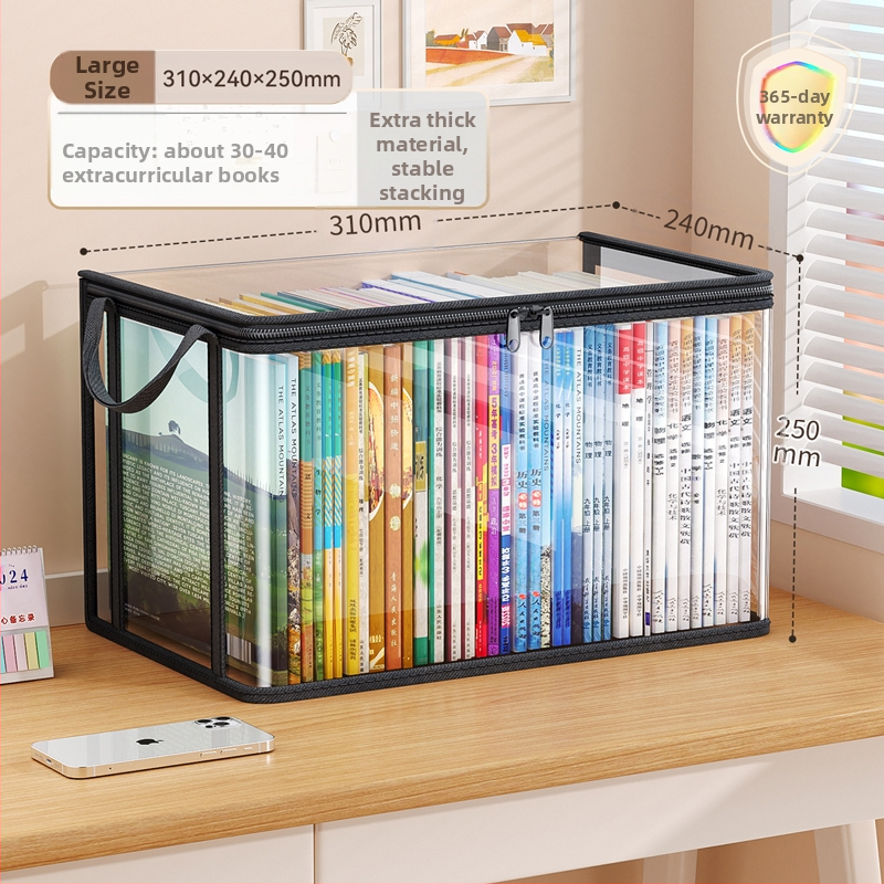 Diákkönyv extra vastag tárolódoboz, tanterembe, átlátszó, porálló könyvtáska, háztartási régi könyvtároló doboz, nedvességálló