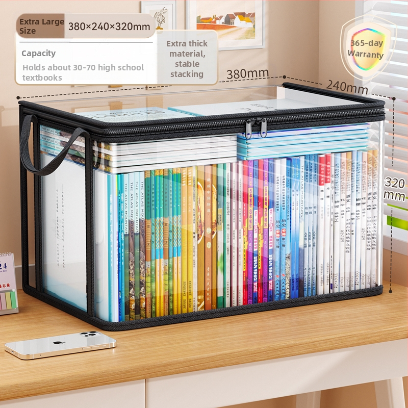 Diákkönyv extra vastag tárolódoboz, tanterembe, átlátszó, porálló könyvtáska, háztartási régi könyvtároló doboz, nedvességálló