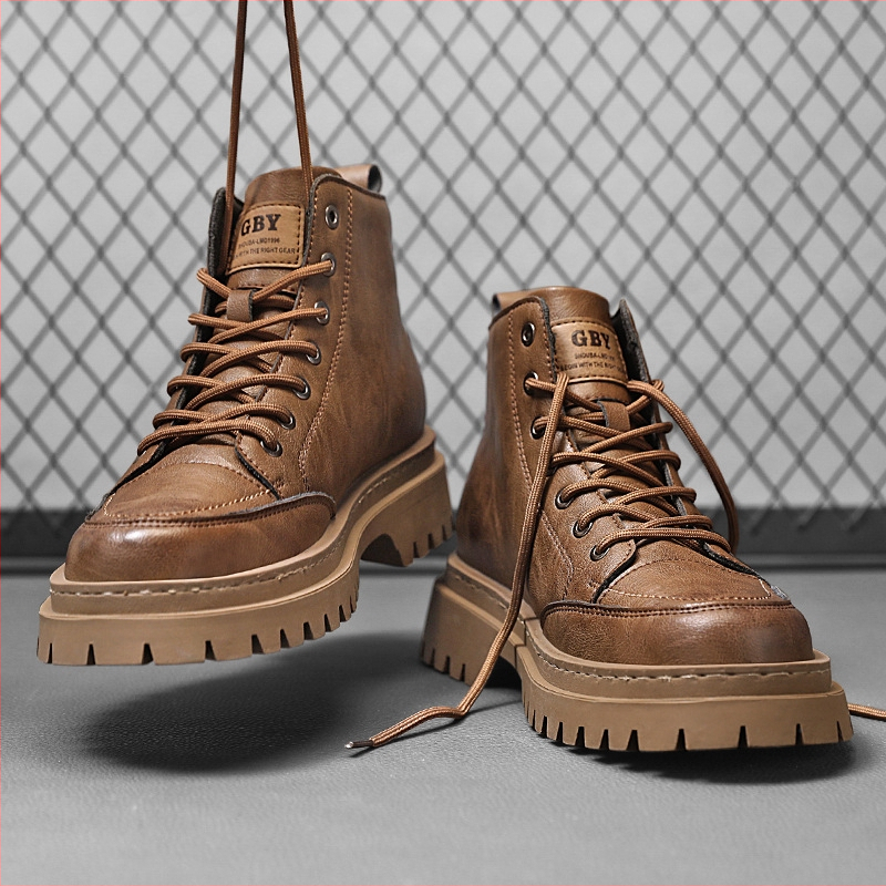 Pánske jesenné nepremokavé kožené topánky Martin Boots so stredne vysokým pásom, pánske retro britské outdoorové horolezecké ležérne pracovné topánky