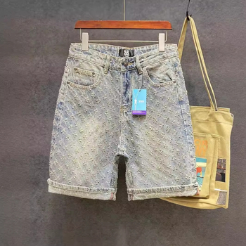 2024-es világoskék farmer rövidnadrág, férfi karcsúsított, divatos, személyre szabott, koreai stílusú, fiatalos, divatos nadrág