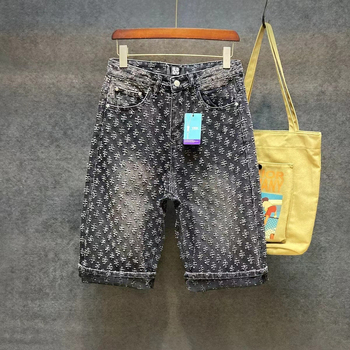 2024-es világoskék farmer rövidnadrág, férfi karcsúsított, divatos, személyre szabott, koreai stílusú, fiatalos, divatos nadrág