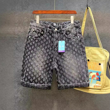 2024-es világoskék farmer rövidnadrág, férfi karcsúsított, divatos, személyre szabott, koreai stílusú, fiatalos, divatos nadrág