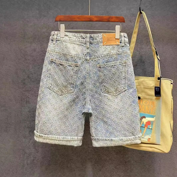 2024-es világoskék farmer rövidnadrág, férfi karcsúsított, divatos, személyre szabott, koreai stílusú, fiatalos, divatos nadrág