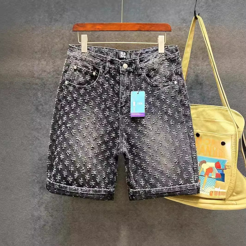 2024. aasta helesinised teksariidest lühikesed püksid, meeste kitsad, moekad, isikupärastatud püksid, Korea stiilis, noortele mõeldud trendikad