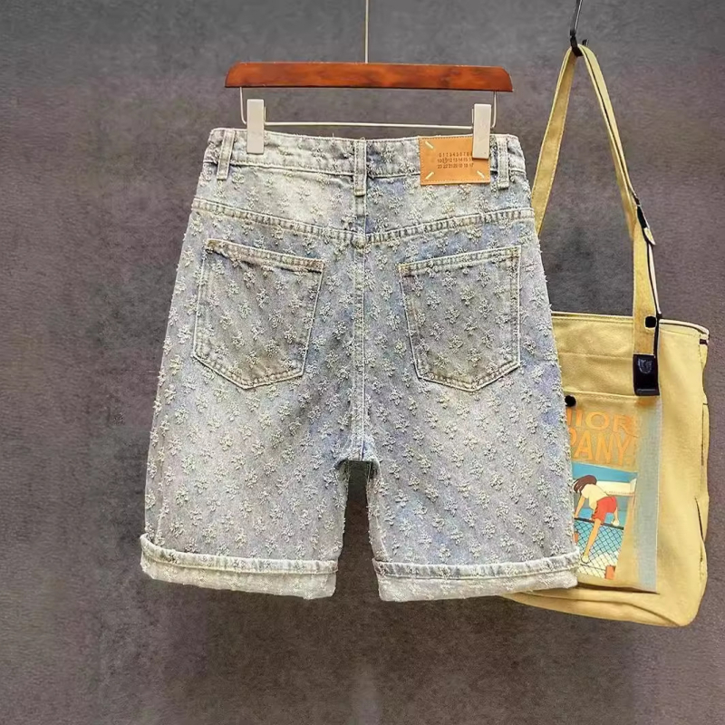 2024. aasta helesinised teksariidest lühikesed püksid, meeste kitsad, moekad, isikupärastatud püksid, Korea stiilis, noortele mõeldud trendikad