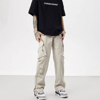 Amerikai főutcai férfi tavaszi és őszi divatmárka, bő, bő szárú, egyenes szárú, sokoldalú, divatos, lezser hosszú nadrág