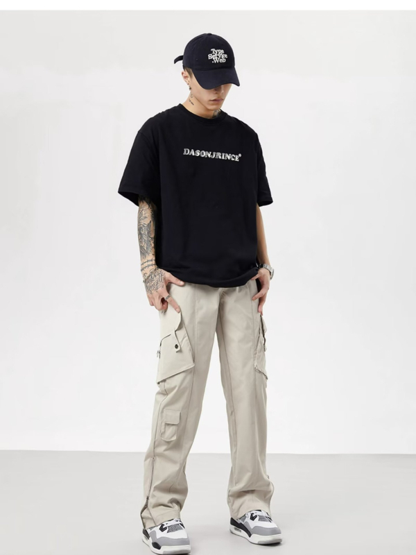 Amerikai főutcai férfi tavaszi és őszi divatmárka, bő, bő szárú, egyenes szárú, sokoldalú, divatos, lezser hosszú nadrág