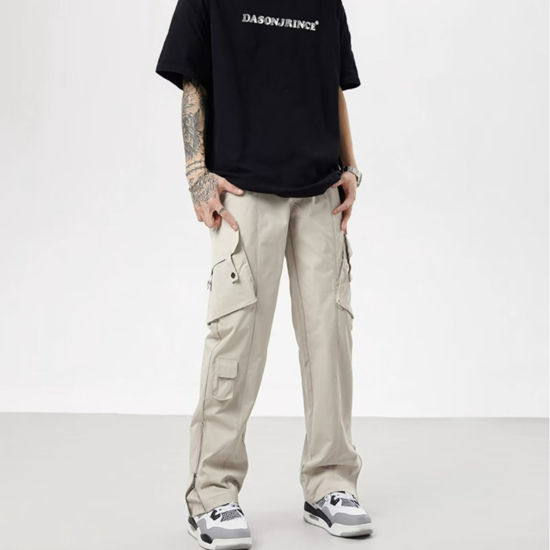 Amerikai főutcai férfi tavaszi és őszi divatmárka, bő, bő szárú, egyenes szárú, sokoldalú, divatos, lezser hosszú nadrág
