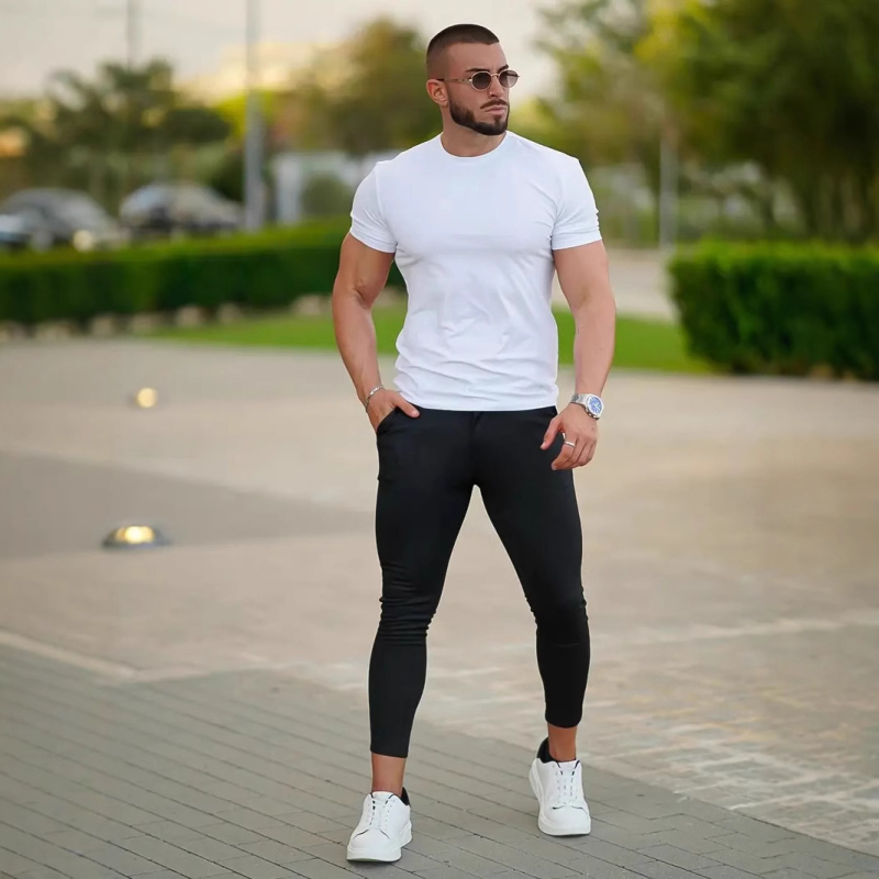 Pantaloni sport de fitness pentru bărbați, de vară, transfrontalieri europeni și americani, 2025, pantaloni casual Slim, casual, cu picioare mici, cu nouă puncte