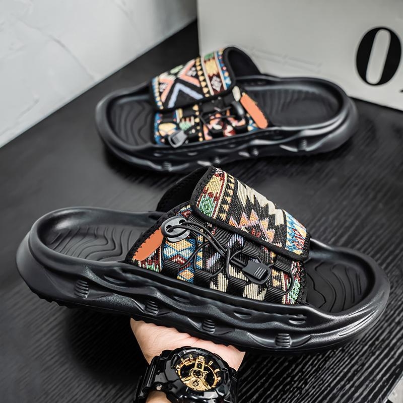 Férfi alkalmi graffiti papucsok új stílusú vastag talpú sokoldalú magasságnövelő divatos bebújós papucsok ins divatos papucsok