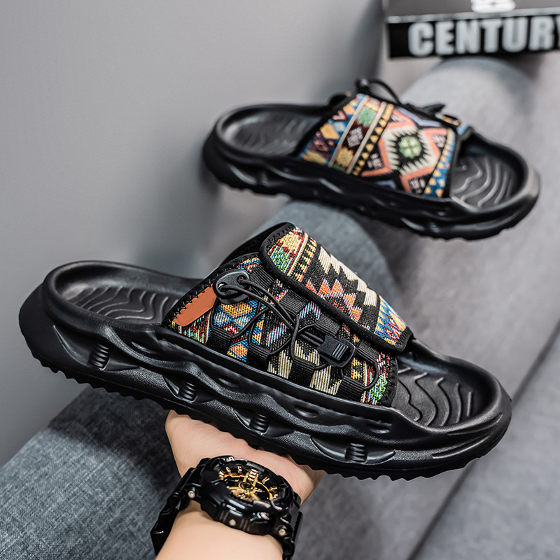 Férfi papucsok, divatos márka 2025 új nyári külső ruházat, csúszásgátló, kopásálló strandcipők, tinédzserek, egyvonalas szandálok