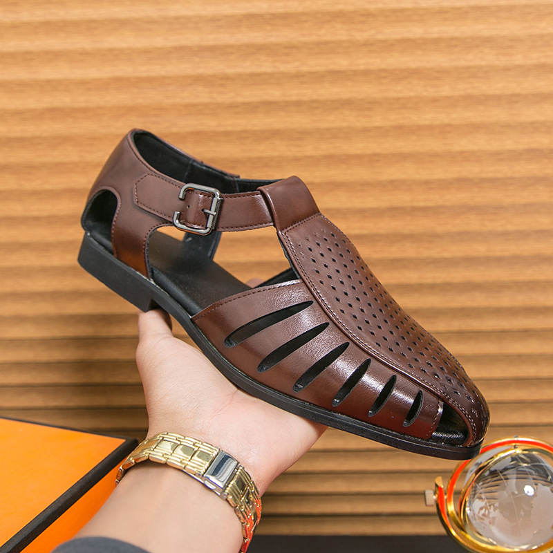 Férfi szandálok határokon átnyúló nagy méretű nyári új üreges bőr cipők divatos külkereskedelmi férfi divatos hétköznapi bőr szandálok férfiaknak