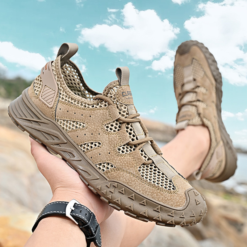 Határokon átnyúló nagy méretű hálós cipők tavaszi és nyári új divatos hálós cipők valódi bőr férfi lélegző alkalmi cipők ifjúsági puha talpú szandálok
