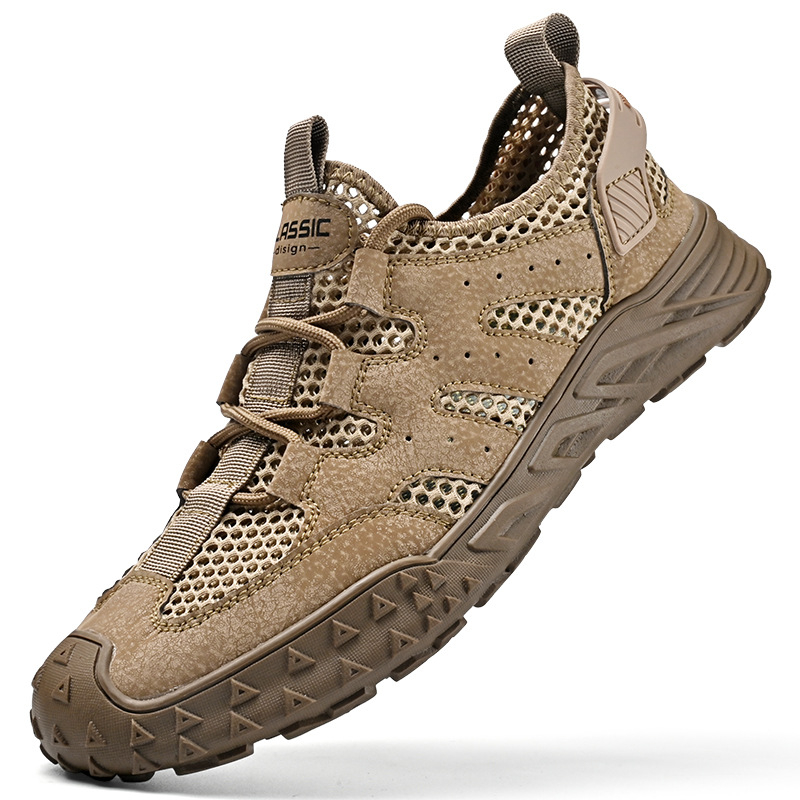Határokon átnyúló nagy méretű hálós cipők tavaszi és nyári új divatos hálós cipők valódi bőr férfi lélegző alkalmi cipők ifjúsági puha talpú szandálok