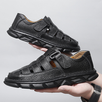 Határokon átnyúló, plus size nyári marhabőr férfi szandál üreges, lélegző lyukú cipő férfi platform kültéri hétköznapi baotou szandál