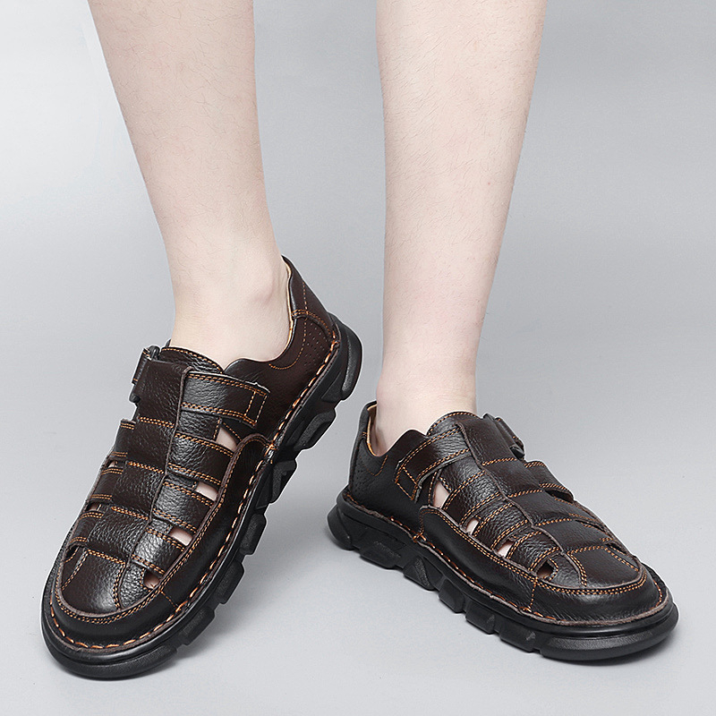 Határokon átnyúló, plus size nyári marhabőr férfi szandál üreges, lélegző lyukú cipő férfi platform kültéri hétköznapi baotou szandál