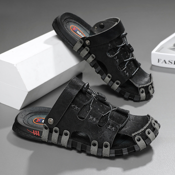 Sanzan bőr szandál férfi nyári lélegző lábujj-lábujj strandcipő puha talpú csúszásmentes középkorú és idős apáknak szóló alkalmi cipő