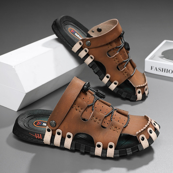 Sanzan bőr szandál férfi nyári lélegző lábujj-lábujj strandcipő puha talpú csúszásmentes középkorú és idős apáknak szóló alkalmi cipő