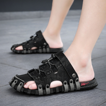 Sanzan bőr szandál férfi nyári lélegző lábujj-lábujj strandcipő puha talpú csúszásmentes középkorú és idős apáknak szóló alkalmi cipő