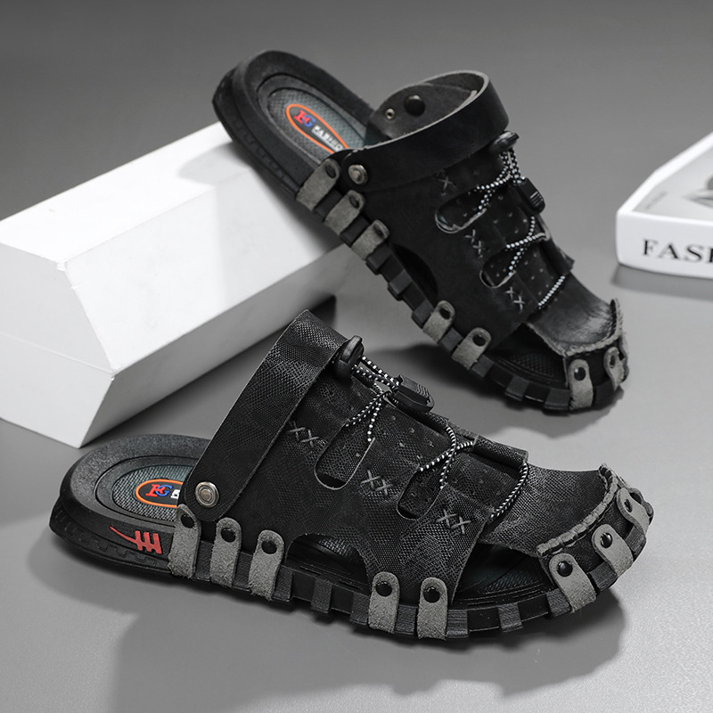 Sanzan bőr szandál férfi nyári lélegző lábujj-lábujj strandcipő puha talpú csúszásmentes középkorú és idős apáknak szóló alkalmi cipő