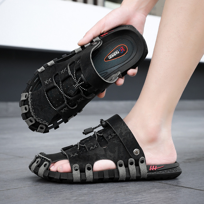 Sanzan bőr szandál férfi nyári lélegző lábujj-lábujj strandcipő puha talpú csúszásmentes középkorú és idős apáknak szóló alkalmi cipő