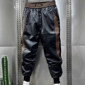 Férfi gyapjúbéléssel ellátott, vastagított motoros téli bőrnadrág, férfi motoros meleg, szélálló, laza szárú, hétköznapi nadrág