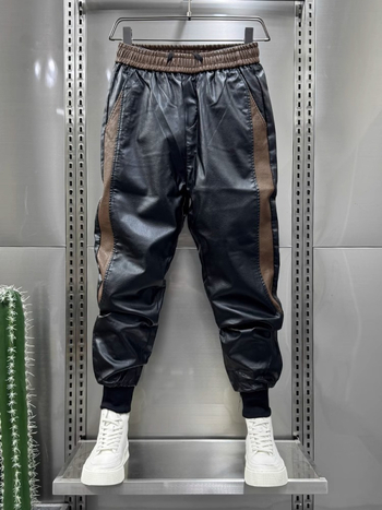 Férfi gyapjúbéléssel ellátott, vastagított motoros téli bőrnadrág, férfi motoros meleg, szélálló, laza szárú, hétköznapi nadrág