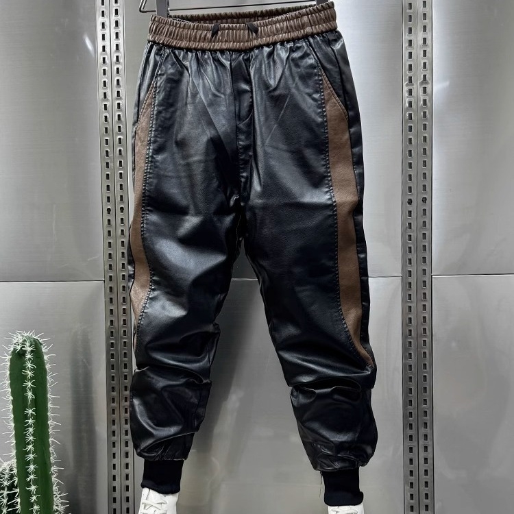 Férfi gyapjúbéléssel ellátott, vastagított motoros téli bőrnadrág, férfi motoros meleg, szélálló, laza szárú, hétköznapi nadrág