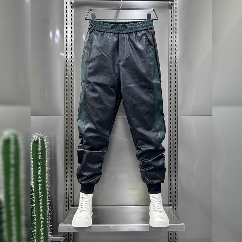 Férfi gyapjúbéléssel ellátott, vastagított motoros téli bőrnadrág, férfi motoros meleg, szélálló, laza szárú, hétköznapi nadrág