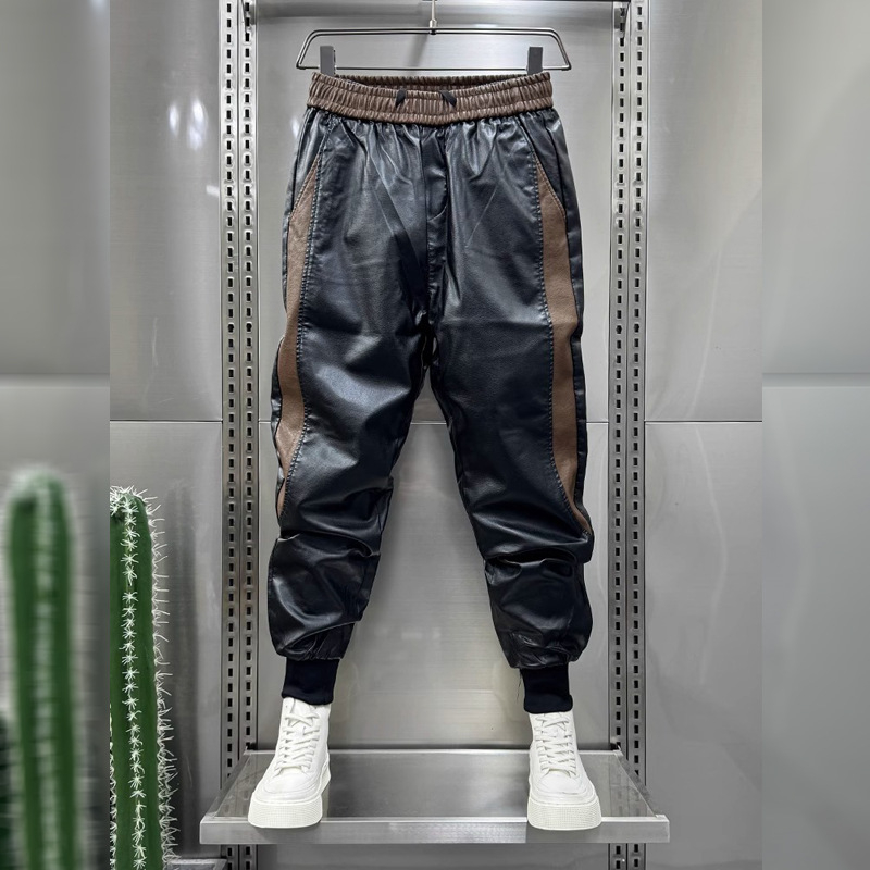 Férfi gyapjúbéléssel ellátott, vastagított motoros téli bőrnadrág, férfi motoros meleg, szélálló, laza szárú, hétköznapi nadrág