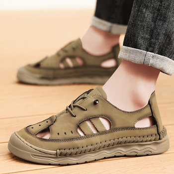 Sandale de vară pentru bărbați, lucrate manual, comerț exterior, plus mărime, sandale din piele, stație independentă, comerț exterior, pantofi clasici de plajă, sandale pentru bărbați