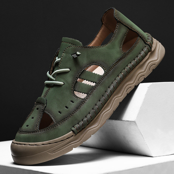 Sandale de vară pentru bărbați, lucrate manual, comerț exterior, plus mărime, sandale din piele, stație independentă, comerț exterior, pantofi clasici de plajă, sandale pentru bărbați